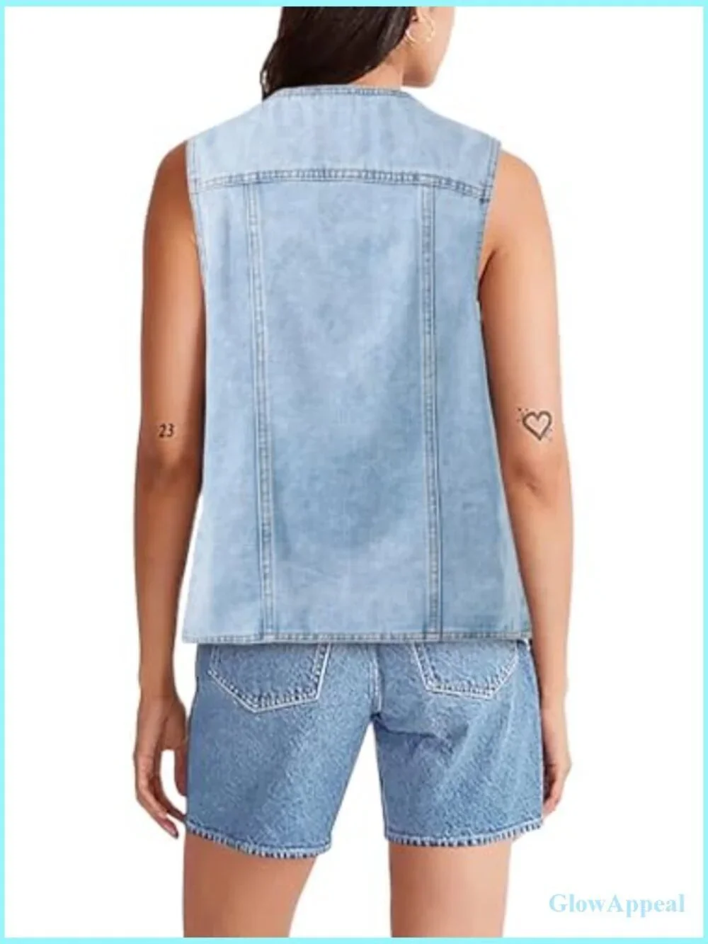 Denim Vest Women Casual V Neck Button Down Sleeveless Jean Jacket
